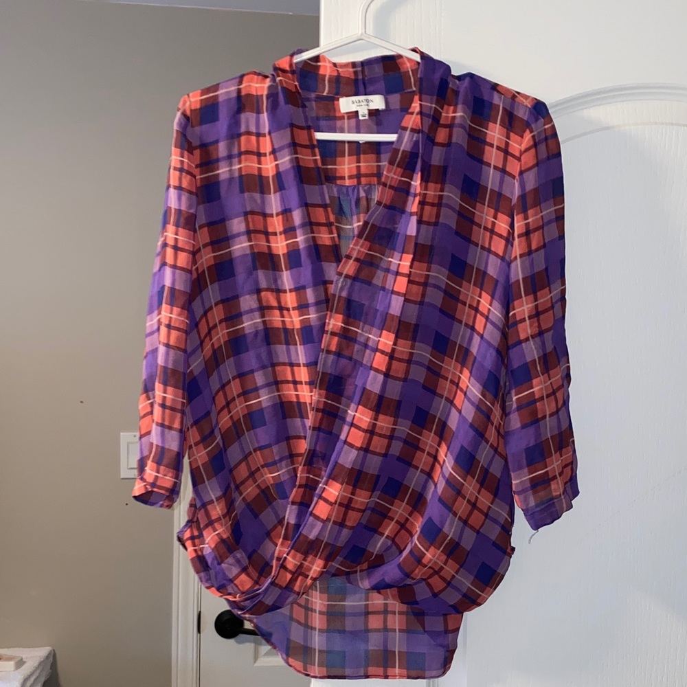 Babaton 100% Silk plaid blouse